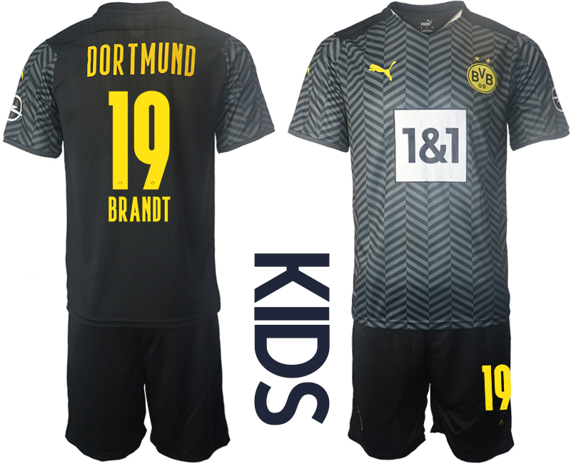 Youth 2021-2022 Club Borussia Dortmund away black #19 Soccer Jersey->youth soccer jersey->Youth Jersey